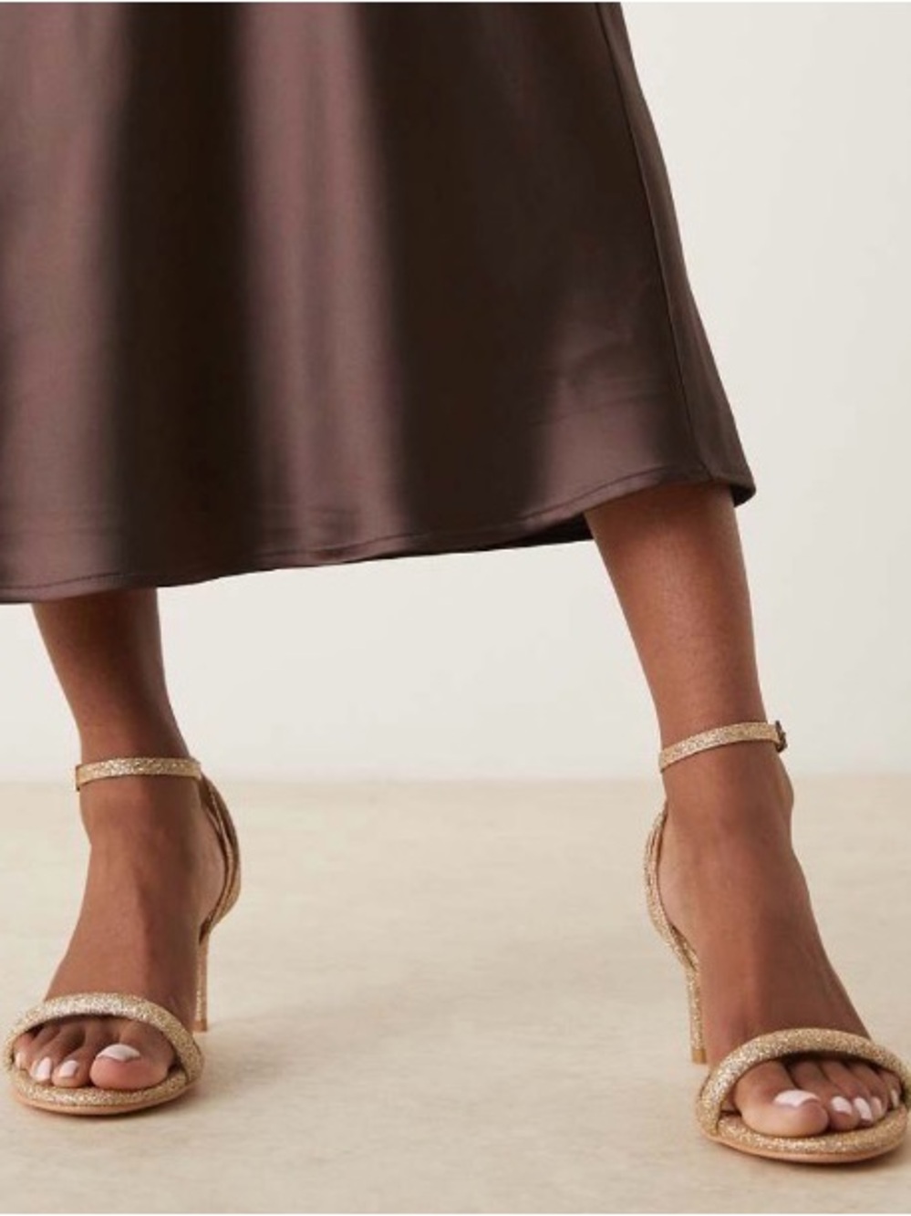 Gold Glitter Ankle-Strap Heels